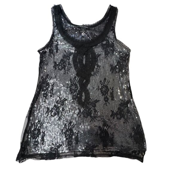 White House Black Market Tops - White House Black Market Womens M Black Beaded Sequin Tank Top Dressy